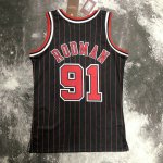 NBA 91 Rodman Bulls 1995-96 Maillot Retro noir avec stripe